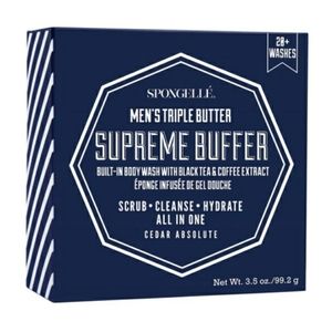 SPONGELLE MEN'S TRIPPLE BUTTER SUPREME BUFFER WITH BUILT IN BODY WASH.